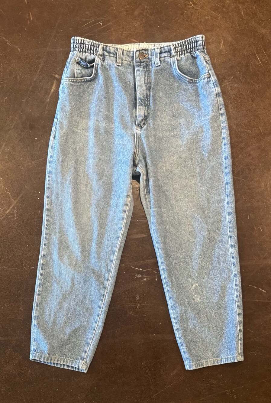 Vintage Lee High Waisted Elastic Side Mom Jeans Light Wash Tapered Leg